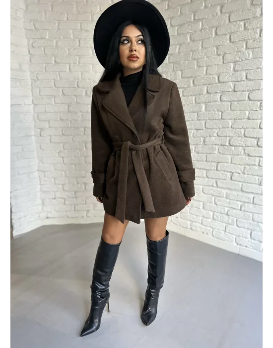 Kadın Kaşmir Dokulu Astarlı Kaşe Kaban