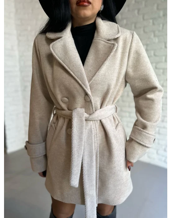 Kadın Kaşmir Dokulu Astarlı Kaşe Kaban