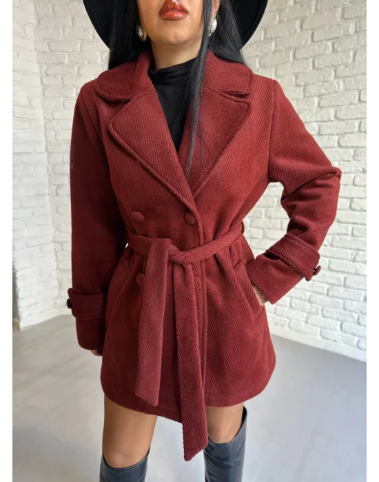 Kadın Kaşmir Dokulu Astarlı Kaşe Kaban