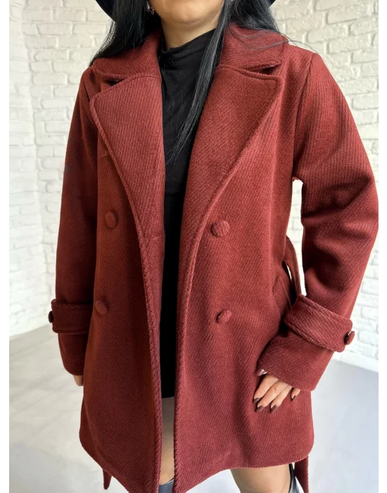 Kadın Kaşmir Dokulu Astarlı Kaşe Kaban