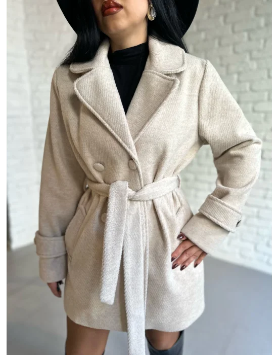 Kadın Kaşmir Dokulu Astarlı Kaşe Kaban