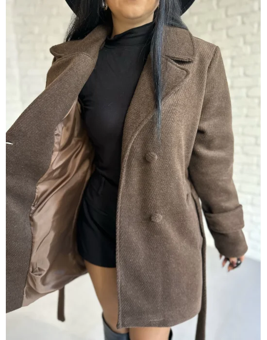 Kadın Kaşmir Dokulu Astarlı Kaşe Kaban