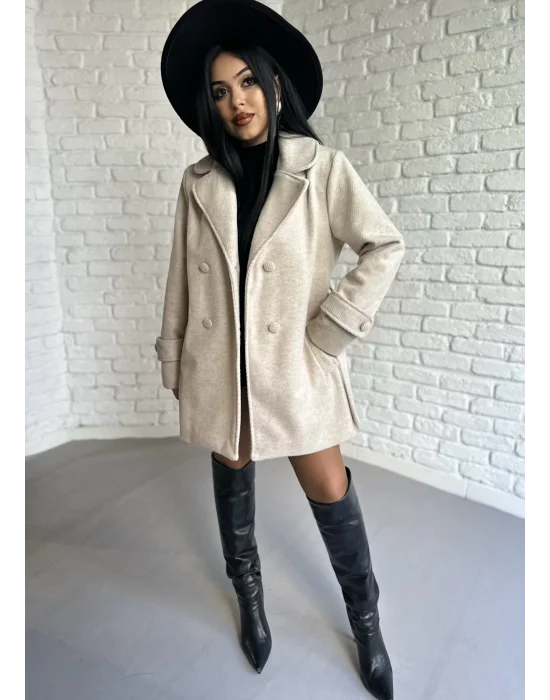 Kadın Kaşmir Dokulu Astarlı Kaşe Kaban