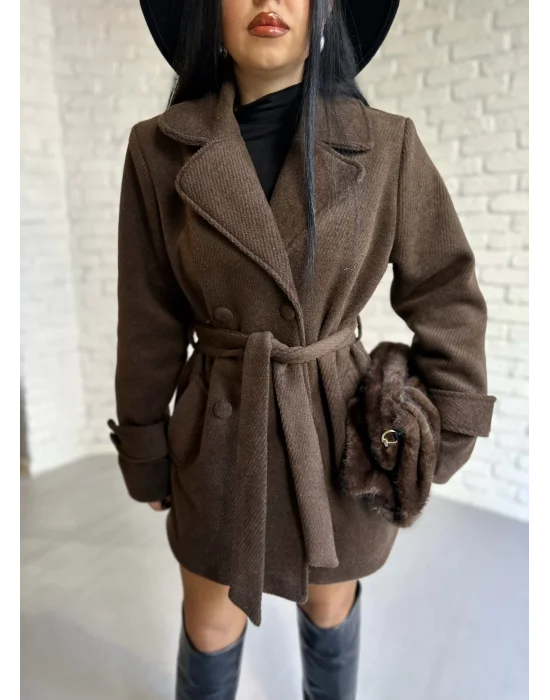 Kadın Kaşmir Dokulu Astarlı Kaşe Kaban