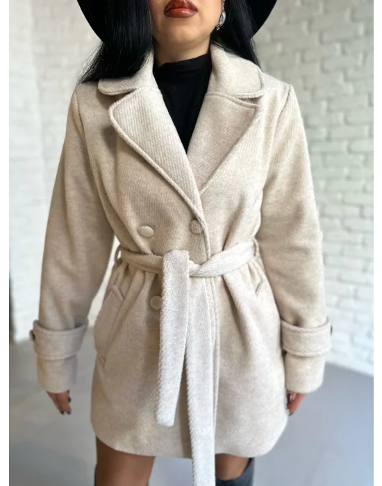 Kadın Kaşmir Dokulu Astarlı Kaşe Kaban