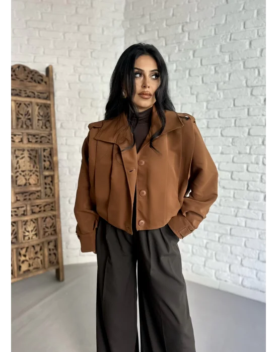 Kadın Kısa Pile Detaylı Trençkot