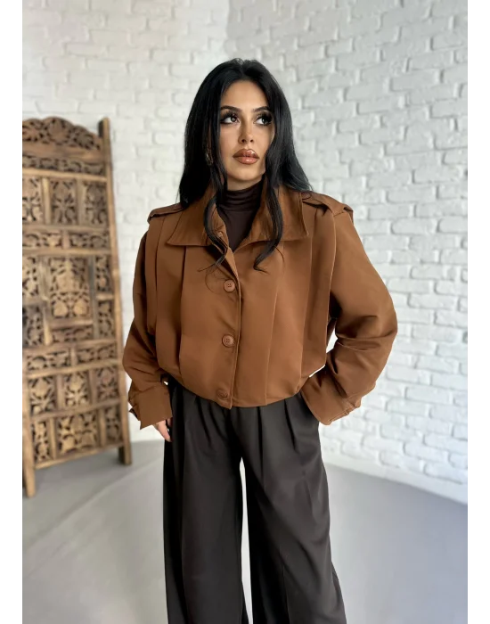 Kadın Kısa Pile Detaylı Trençkot