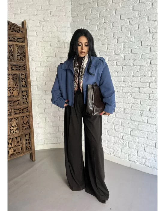 Kadın Kısa Pile Detaylı Trençkot