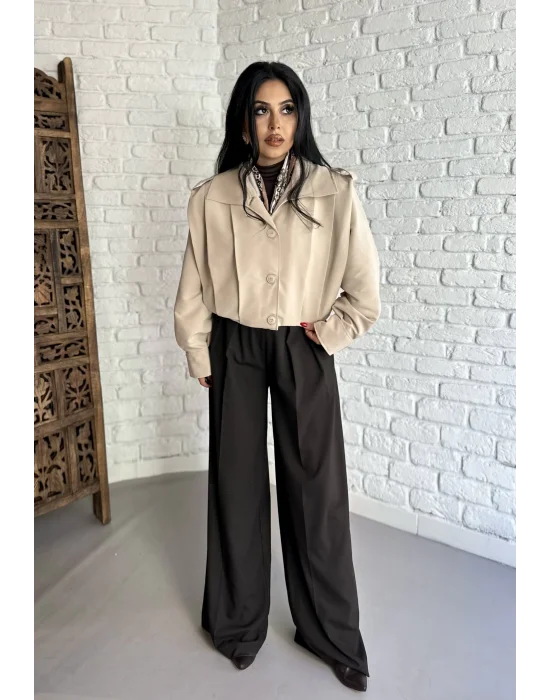 Kadın Kısa Pile Detaylı Trençkot