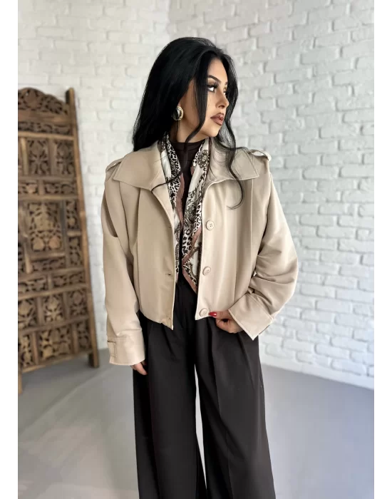 Kadın Kısa Pile Detaylı Trençkot
