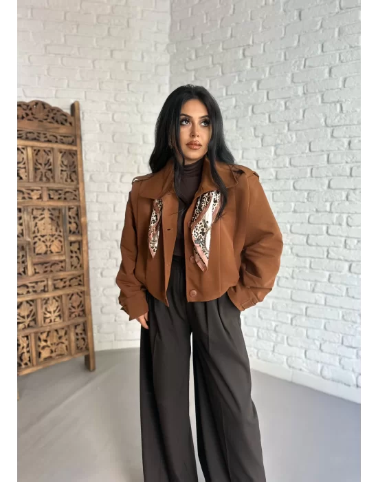 Kadın Kısa Pile Detaylı Trençkot