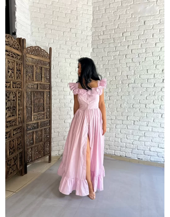 Kadın Kolları Fırfırlı Uzun Tasarım Gömlek Elbise