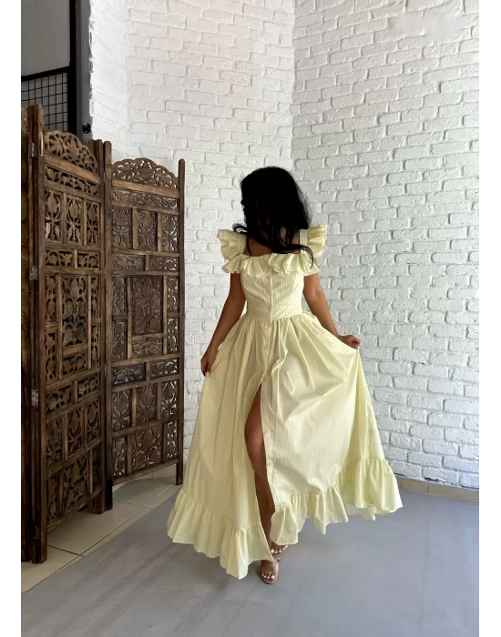 Kadın Kolları Fırfırlı Uzun Tasarım Gömlek Elbise
