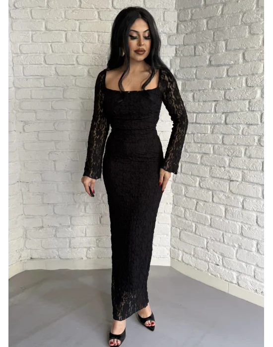 Kadın Korse Detaylı Dantel Uzun Elbise