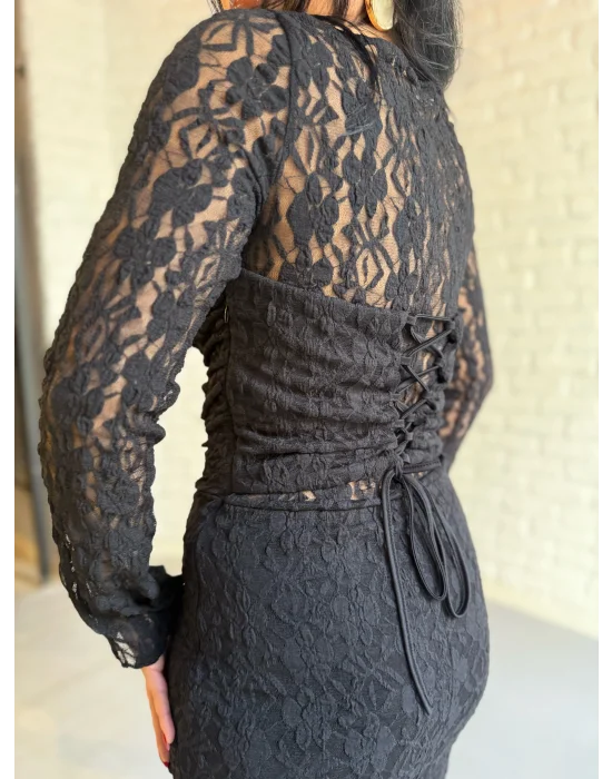 Kadın Korse Detaylı Dantel Uzun Elbise