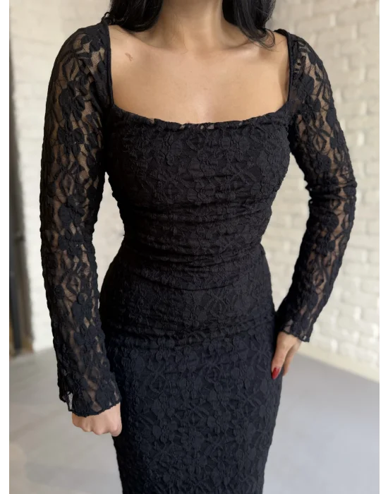 Kadın Korse Detaylı Dantel Uzun Elbise