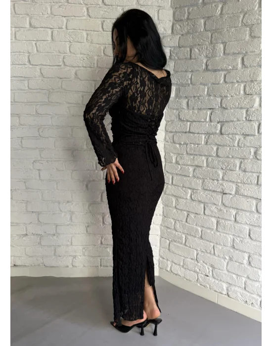 Kadın Korse Detaylı Dantel Uzun Elbise