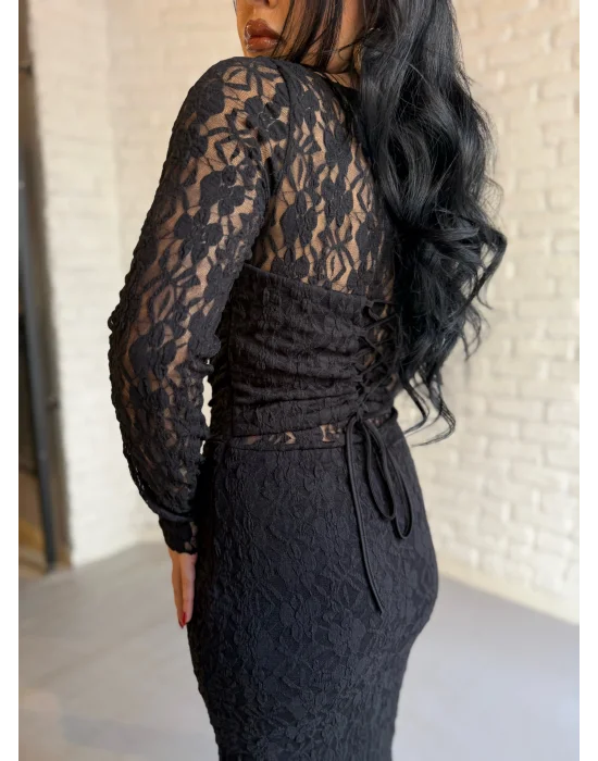 Kadın Korse Detaylı Dantel Uzun Elbise