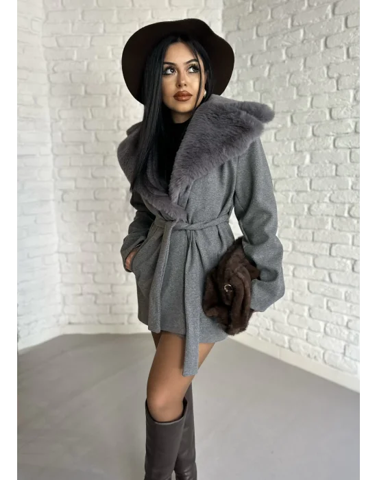 Kadın Kürk Yaka Astarlı Kaşe Kaban