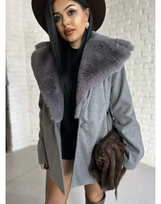 Kadın Kürk Yaka Astarlı Kaşe Kaban