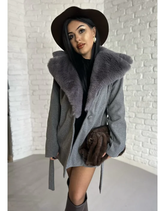 Kadın Kürk Yaka Astarlı Kaşe Kaban