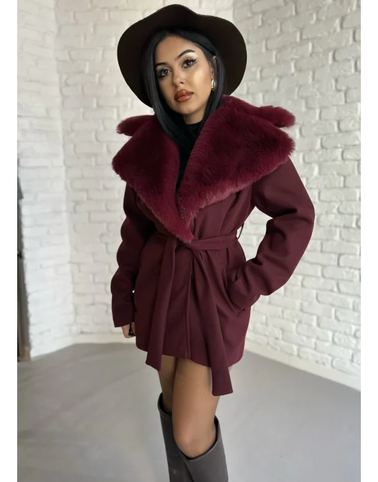 Kadın Kürk Yaka Astarlı Kaşe Kaban