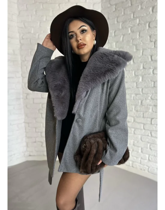 Kadın Kürk Yaka Astarlı Kaşe Kaban