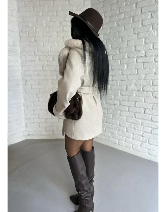 Kadın Kürk Yaka Astarlı Kaşe Kaban