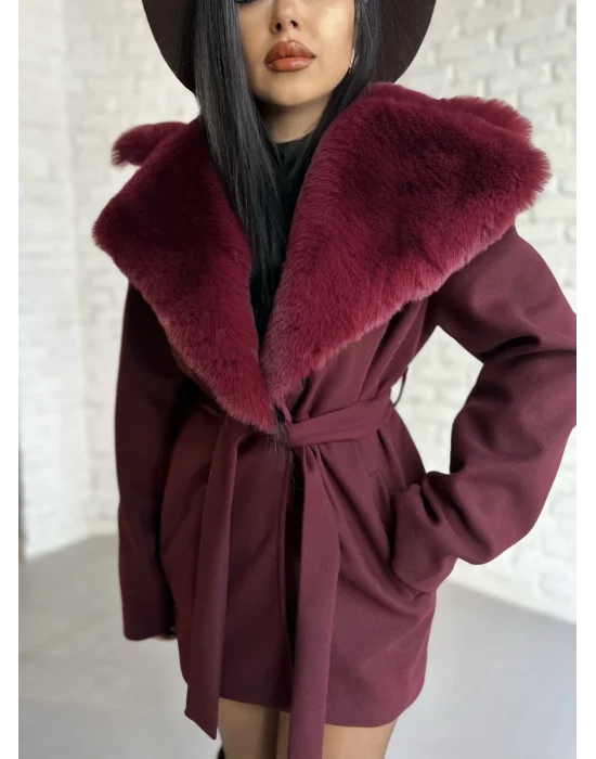 Kadın Kürk Yaka Astarlı Kaşe Kaban