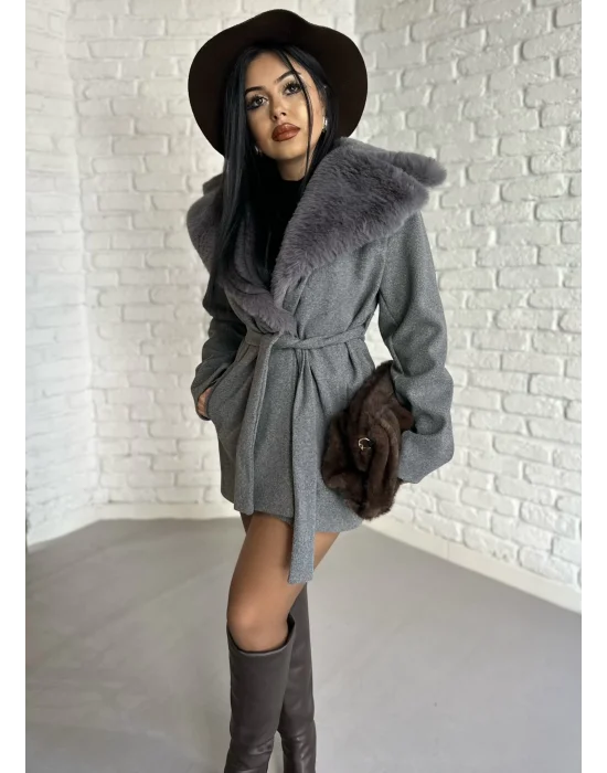 Kadın Kürk Yaka Astarlı Kaşe Kaban