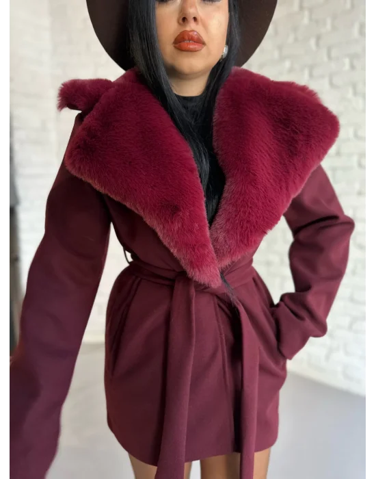 Kadın Kürk Yaka Astarlı Kaşe Kaban