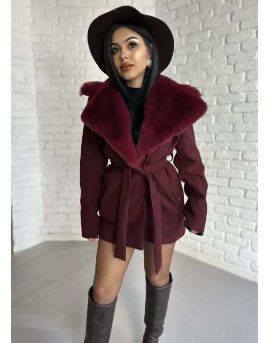 Kadın Kürk Yaka Astarlı Kaşe Kaban