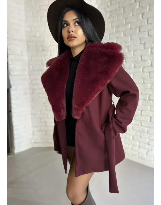 Kadın Kürk Yaka Astarlı Kaşe Kaban