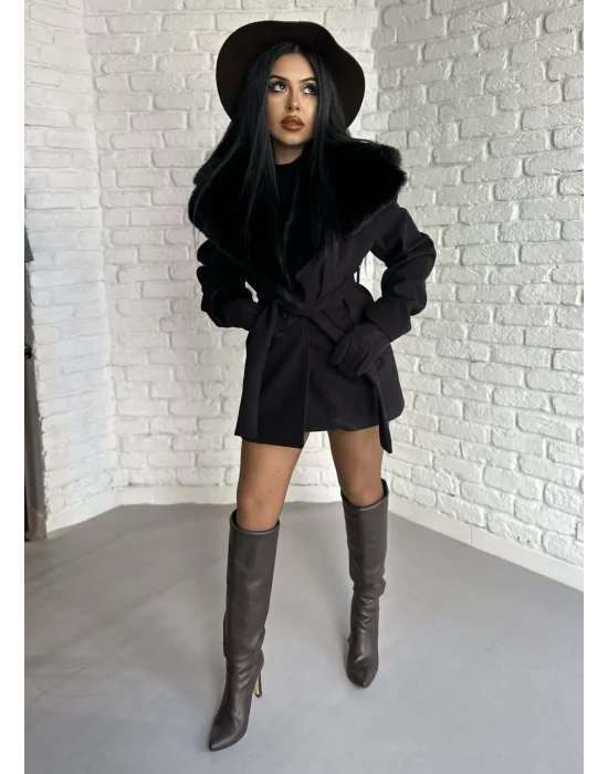 Kadın Kürk Yaka Astarlı Kaşe Kaban