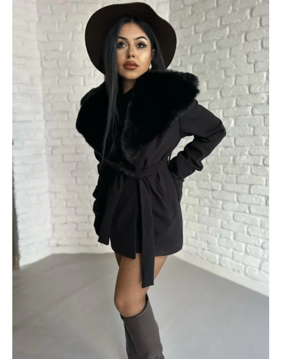 Kadın Kürk Yaka Astarlı Kaşe Kaban