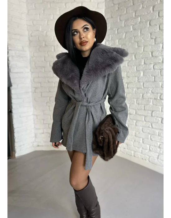 Kadın Kürk Yaka Astarlı Kaşe Kaban