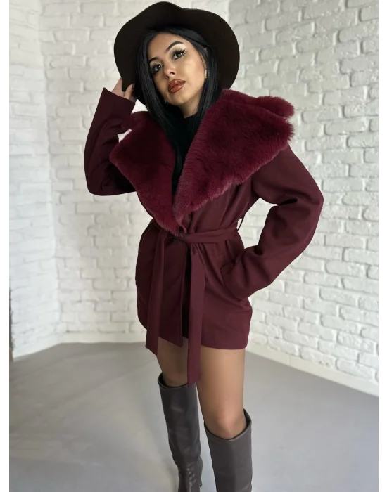 Kadın Kürk Yaka Astarlı Kaşe Kaban