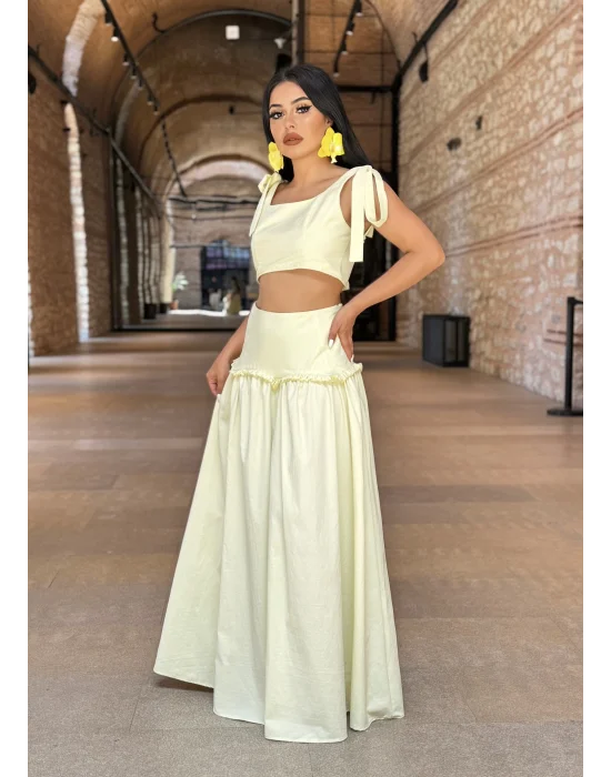 Kadın Omuz Fiyonklu Poplin İkili Takım
