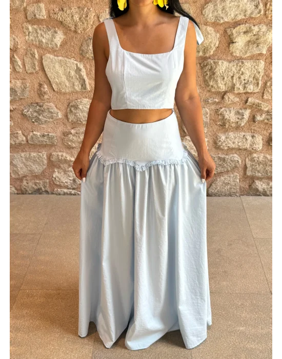 Kadın Omuz Fiyonklu Poplin İkili Takım