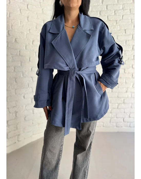 Kadın Oversize Kuşaklı Astarlı Premium Trençkot