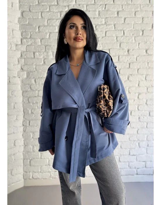 Kadın Oversize Kuşaklı Astarlı Premium Trençkot