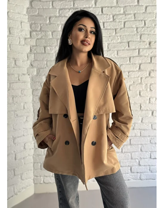 Kadın Oversize Kuşaklı Astarlı Premium Trençkot