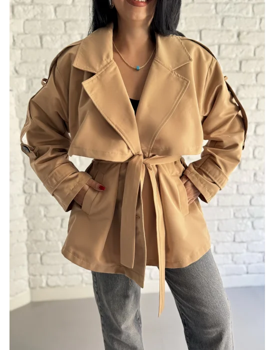 Kadın Oversize Kuşaklı Astarlı Premium Trençkot