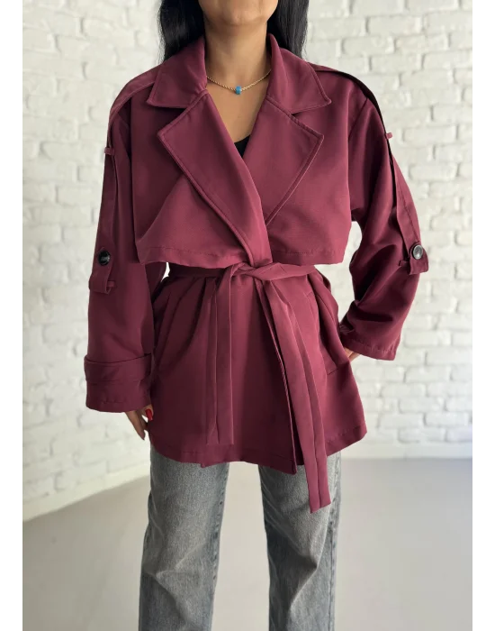 Kadın Oversize Kuşaklı Astarlı Premium Trençkot
