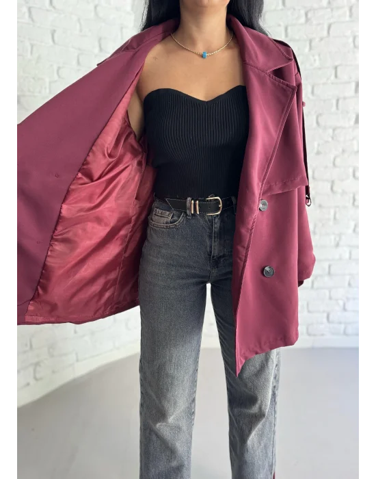 Kadın Oversize Kuşaklı Astarlı Premium Trençkot