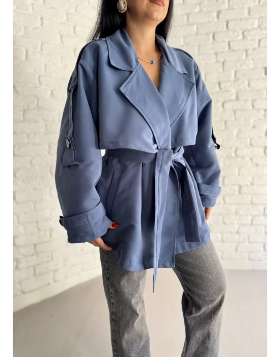 Kadın Oversize Kuşaklı Astarlı Premium Trençkot