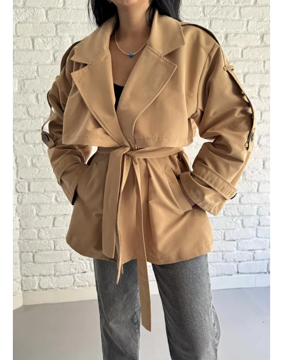 Kadın Oversize Kuşaklı Astarlı Premium Trençkot