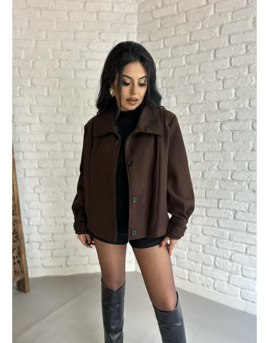 Kadın Pile Detaylı Astarlı Kısa Kaşe Kaban