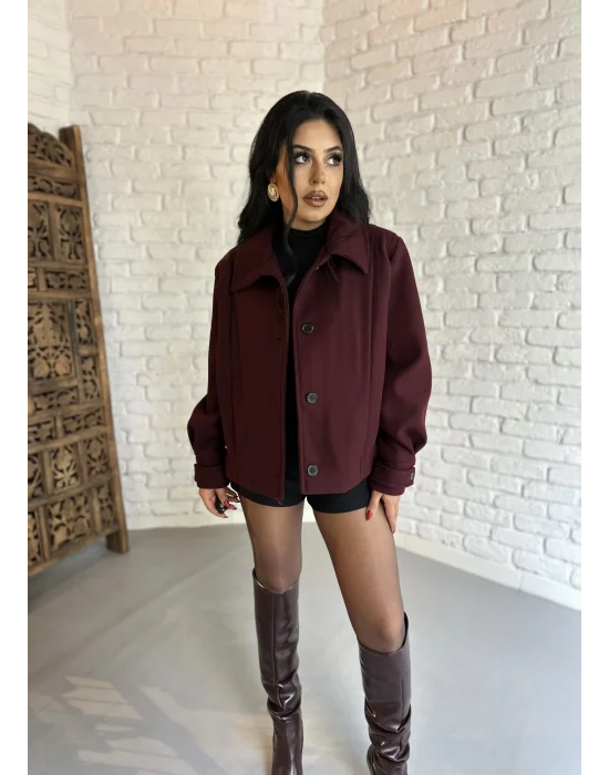 Kadın Pile Detaylı Astarlı Kısa Kaşe Kaban