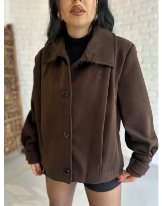 Kadın Pile Detaylı Astarlı Kısa Kaşe Kaban